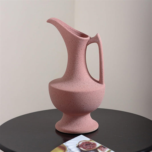 Ceramic Vase Tall with Handle Matte Glazed Pottery Vessel Ceramic Vase for Real or Fake Flowers, Vase for Centerpieces(Pink)
